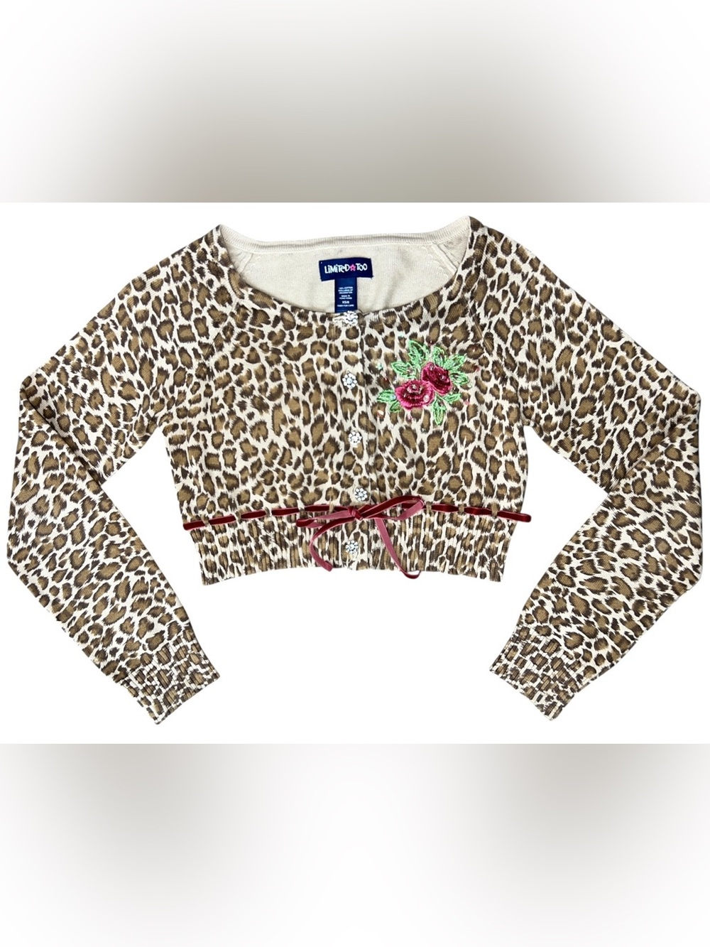 Limited Too Girls VTG Leopard Print Pinup Rockabilly Cardigan XS/8 y2k retro